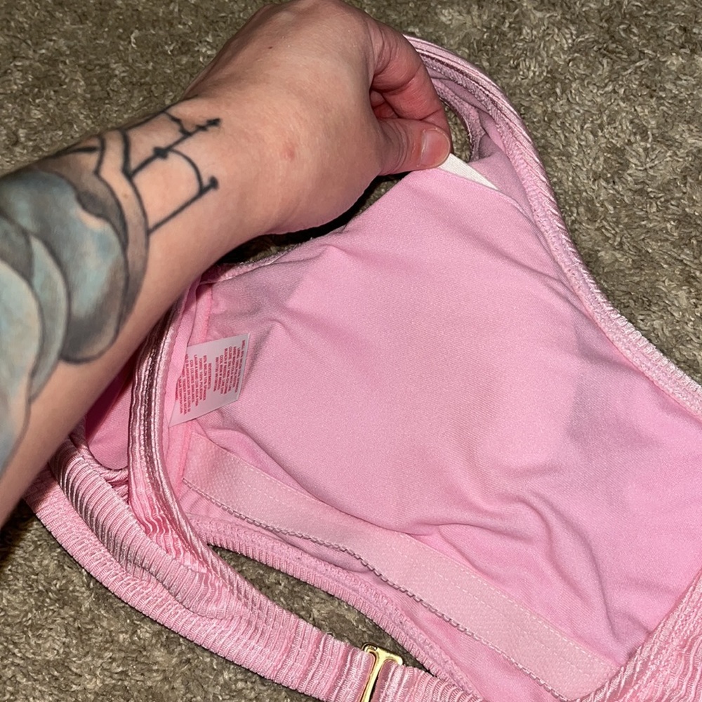Pink Ribbed One-Piece Monokini Swimsuit - Picture 8 of 8